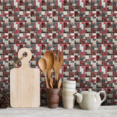 Brick Red Stone Wallpaper Stone Texture Mosaic Country Wall Tiles 25pcs Peel and Stick